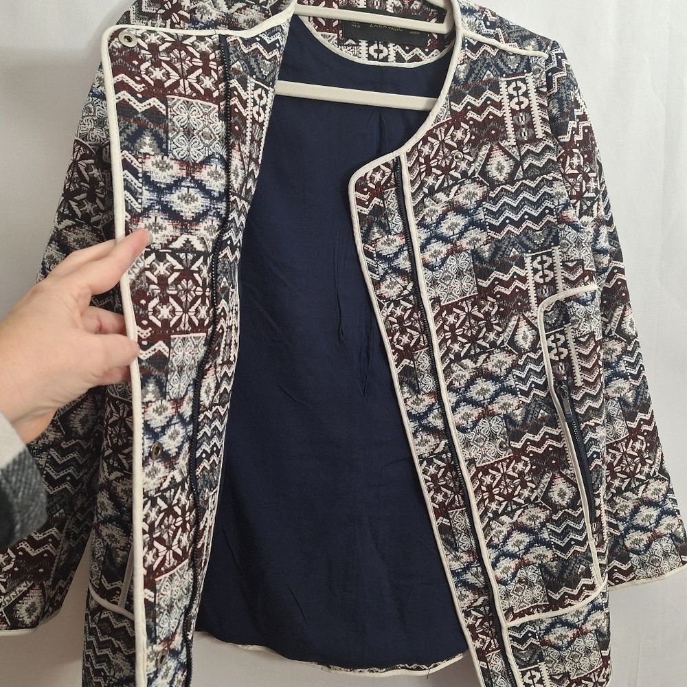 Zara Moto Jacquard Blazer Long Sleeve Textured Tribal Fall Small Womens - Picture 5 of 13